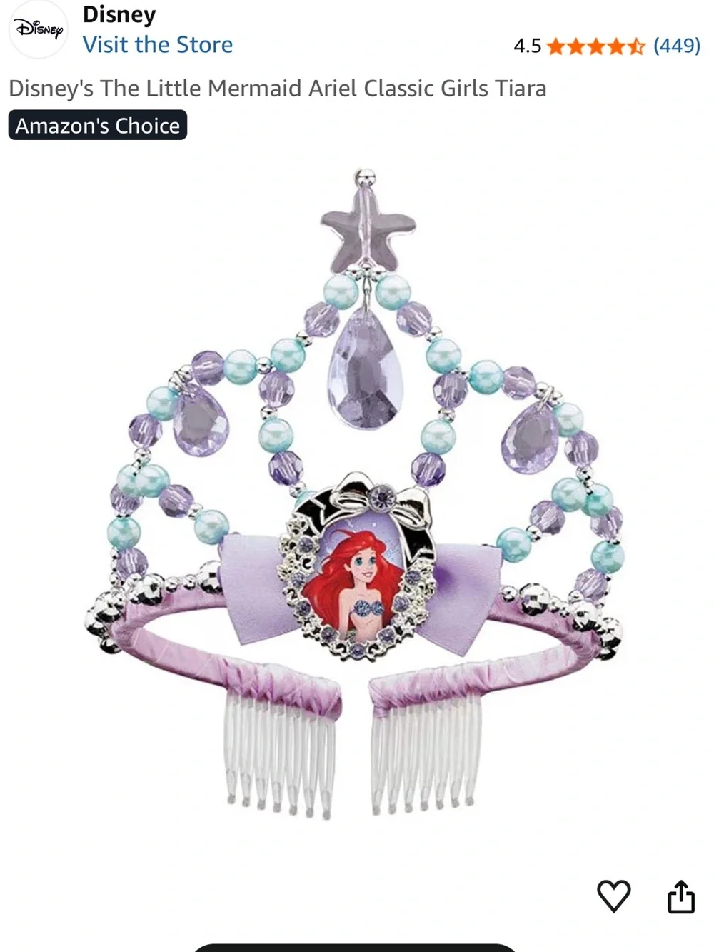 NWT DISNEY LITTLE MERMAID ARIEL CLASSIC GIRLS TIARA AND WAND